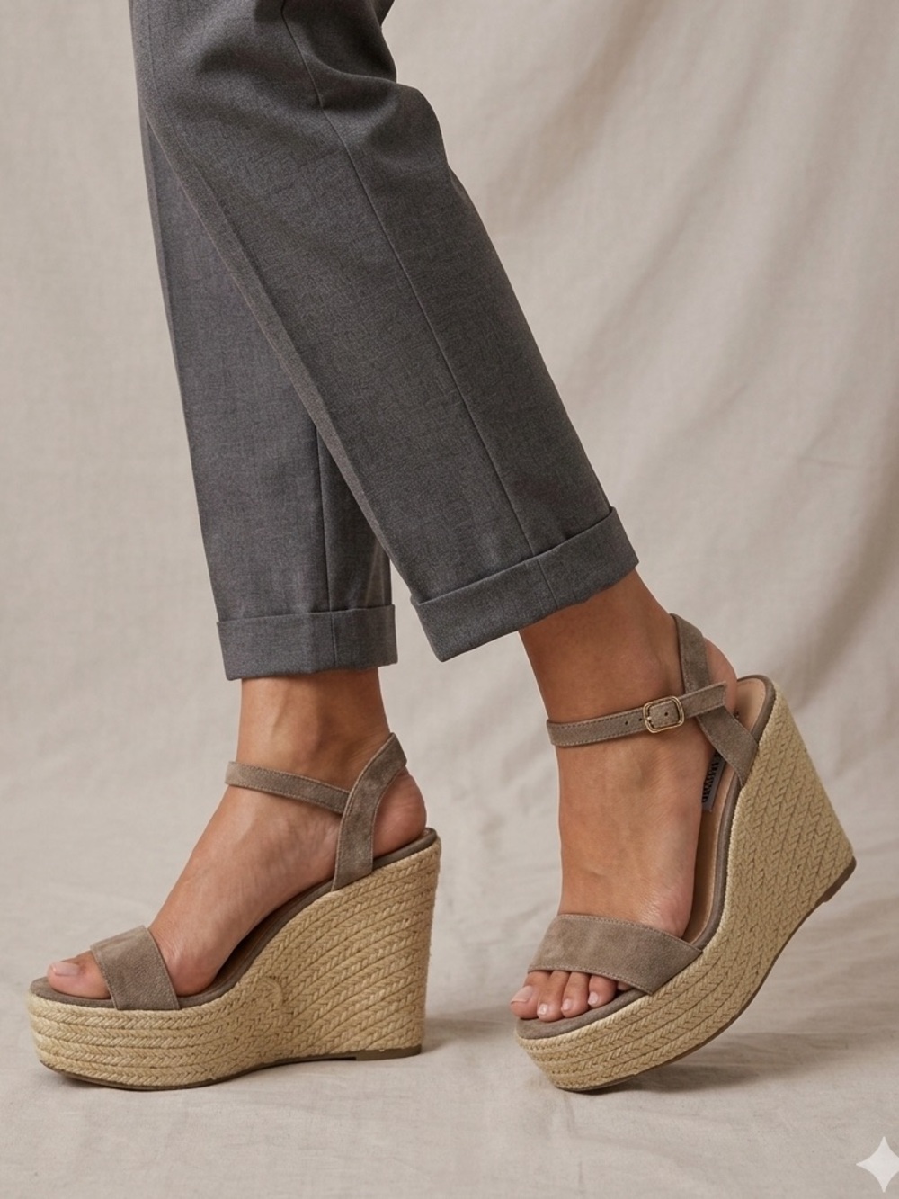Steve Madden Wedges 8.5 Sandals Alysssa Platform Women's Taupe Espadrille